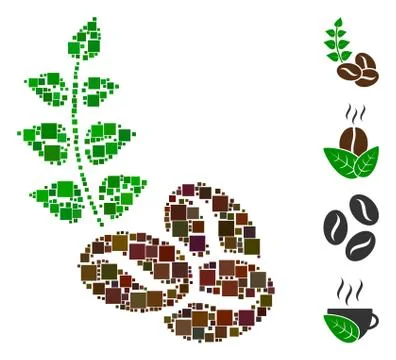 Square Organic Coffee Beans Icon Vector Collage 库存插图
