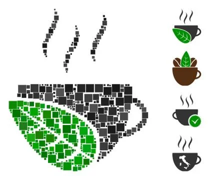 Square Organic Coffee Cup Icon Vector Collage Illustrazione stock