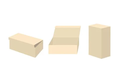 Square Packaging Boxes Mockups, Front And Side View, Opened And Closed Lid Stock Illustration