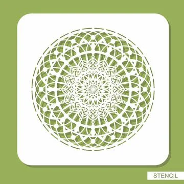 Square panel with a round carved mandala.  Stock Illustration