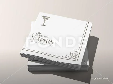 Square Paper Napkin Mockup - Stack on Tray PSD Template