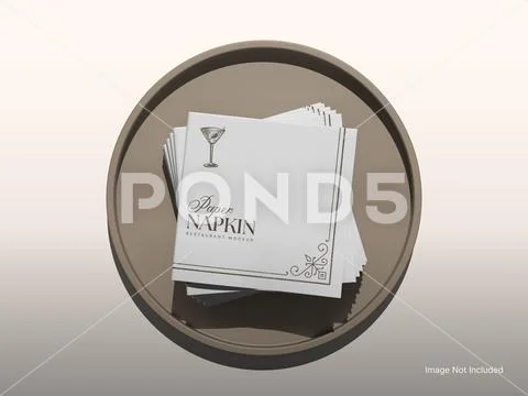 Square Paper Napkin Mockup - Stack on Tray PSD Template