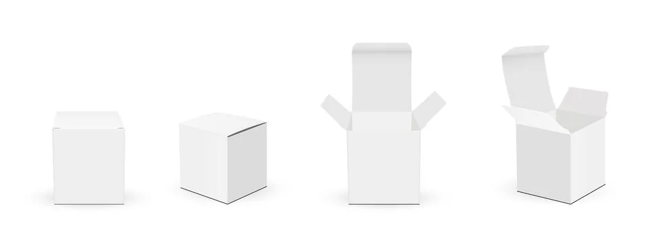 Square Paper Packaging Boxes with Opened and Closed Lid Stock Illustration