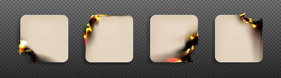 Square paper sheets with burning rounded angles Stock Illustration