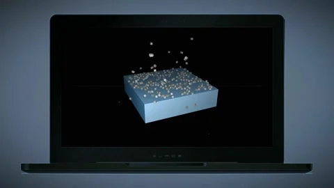 Square particles pop out of the laptop Stock Footage 168409799