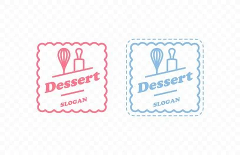 Square pastry logo design with kitchen whisk and rolling pin Stock Illustration