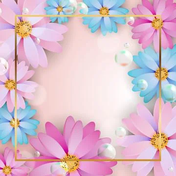 Square pattern with flowers, frame and place for text. Illustration Stock Illustration