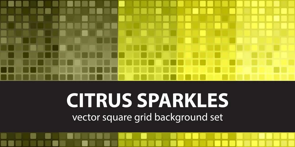 Square pattern set "Citrus Sparkles". Vector seamless tile backgrounds Stock Illustration