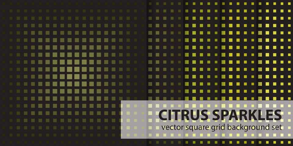 Square pattern set "Citrus Sparkles". Vector seamless geometric backgrounds Stock Illustration