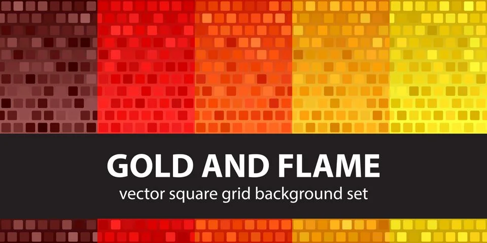 Square pattern set Gold and Flame. Vector seamless tile backgrounds Stock Illustration
