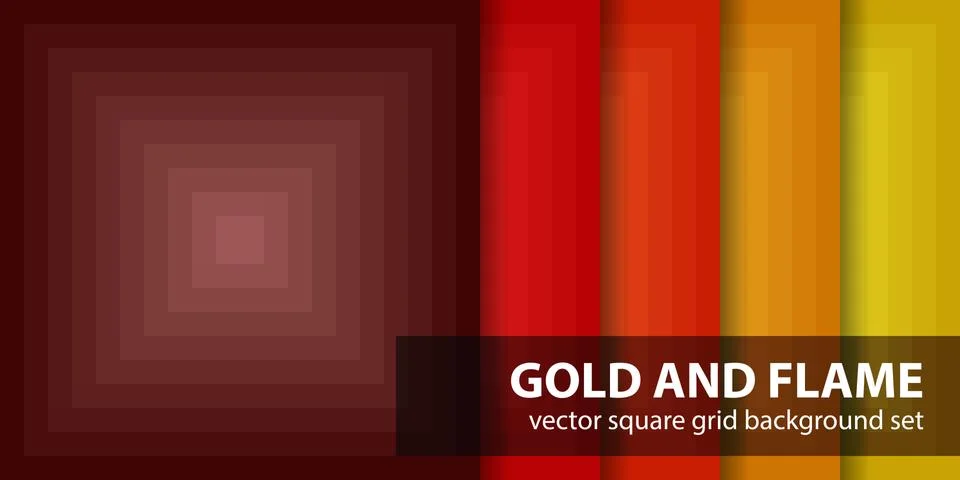 Square pattern set "Gold and Flame". Vector seamless geometric backgrounds Illustrazione stock