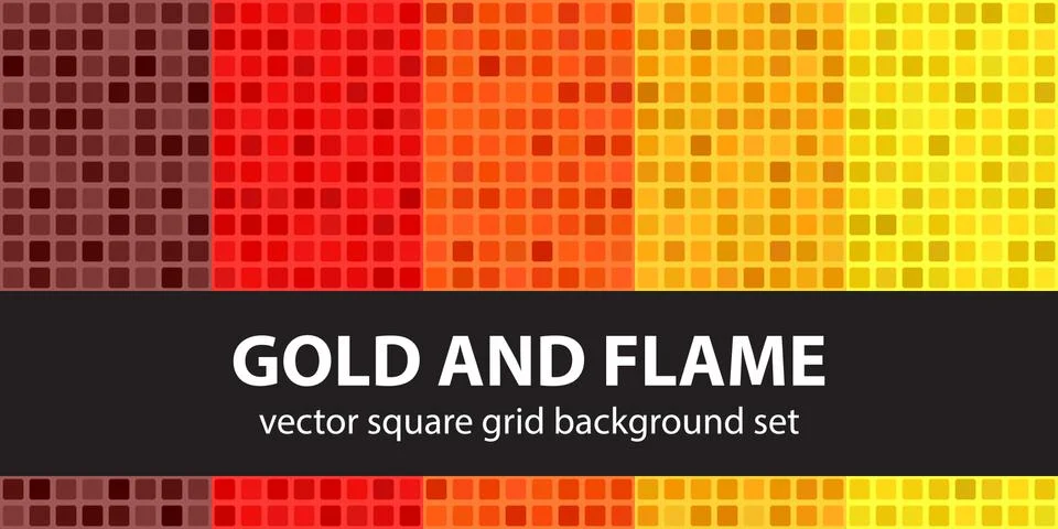 Square pattern set Gold and Flame. Vector seamless tile backgrounds Stock Illustration