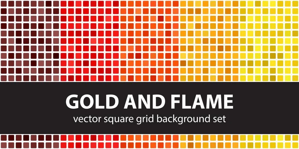 Square pattern set Gold and Flame. Vector seamless tile backgroun Stock Illustration
