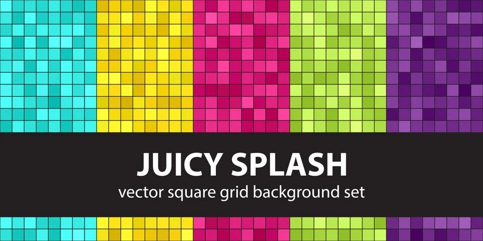 Square pattern set Juicy Splash. Vector seamless geometric backgrounds Stock Illustration