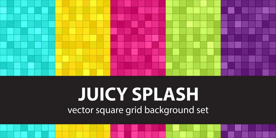 Square pattern set "Juicy Splash". Vector seamless geometric backgrounds Stock Illustration