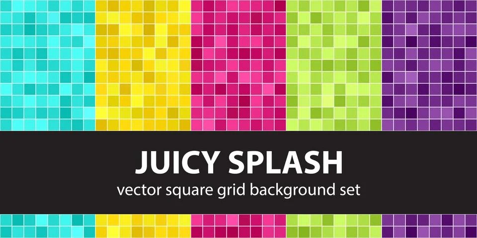 Square pattern set Juicy Splash. Vector seamless geometric backgrounds Stock Illustration