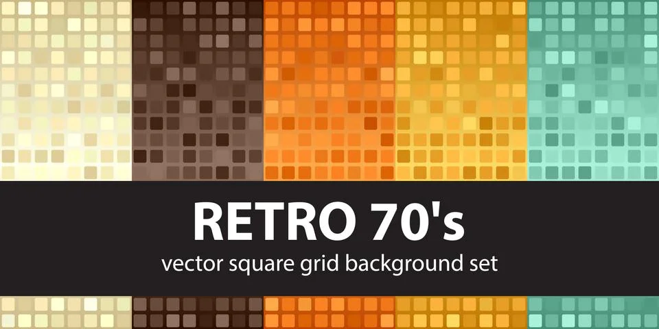 Square pattern set Retro 70s. Vector seamless tile backgrounds Stock Illustration