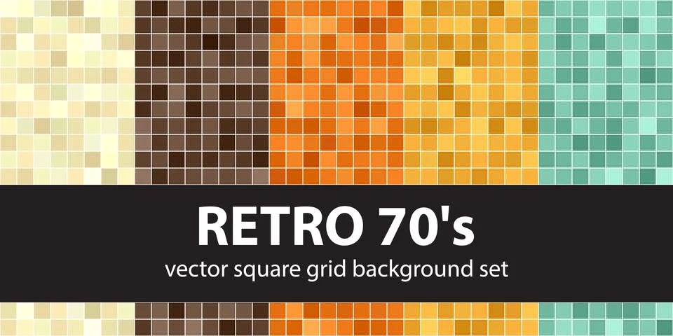 Square pattern set Retro 70's. Vector seamless tile backgrounds Stock Illustration