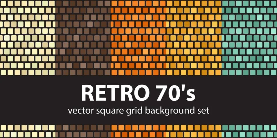 Square pattern set Retro 70s. Vector seamless tile backgrounds Stock Illustration
