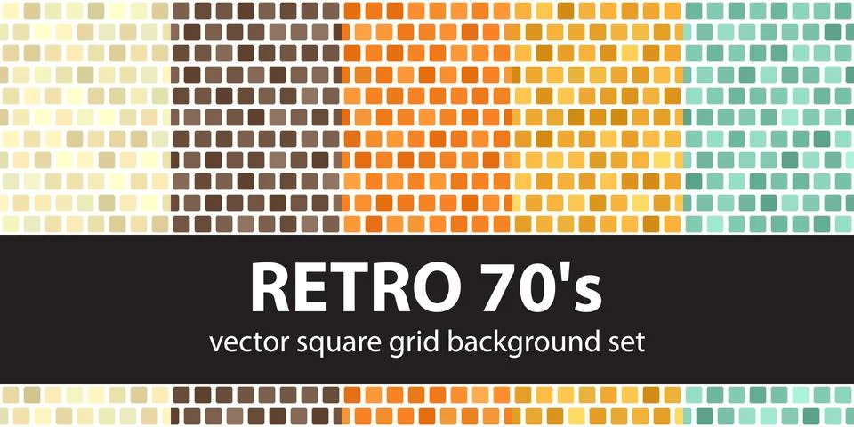 Square pattern set Retro 70s. Vector seamless tile backgrounds Stock Illustration