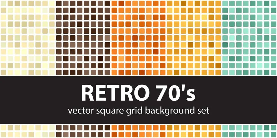 Square pattern set Retro 70s. Vector seamless geometric backgrounds Illustrazione stock