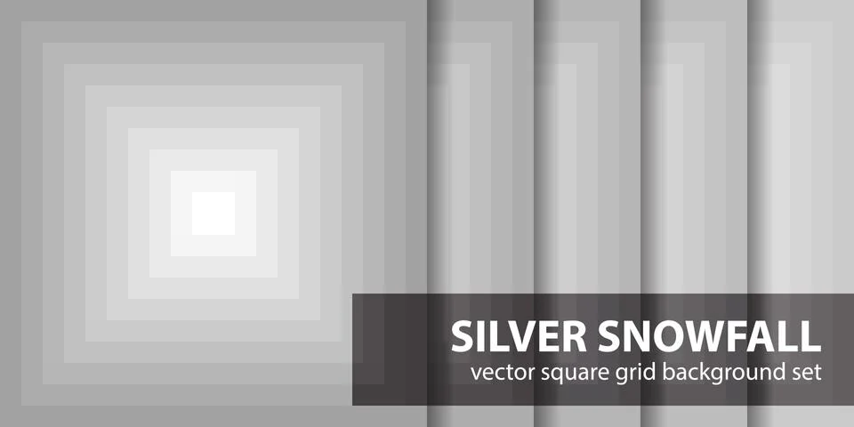 Square pattern set "Silver Snowfall". Vector seamless geometric backgrounds Stock Illustration