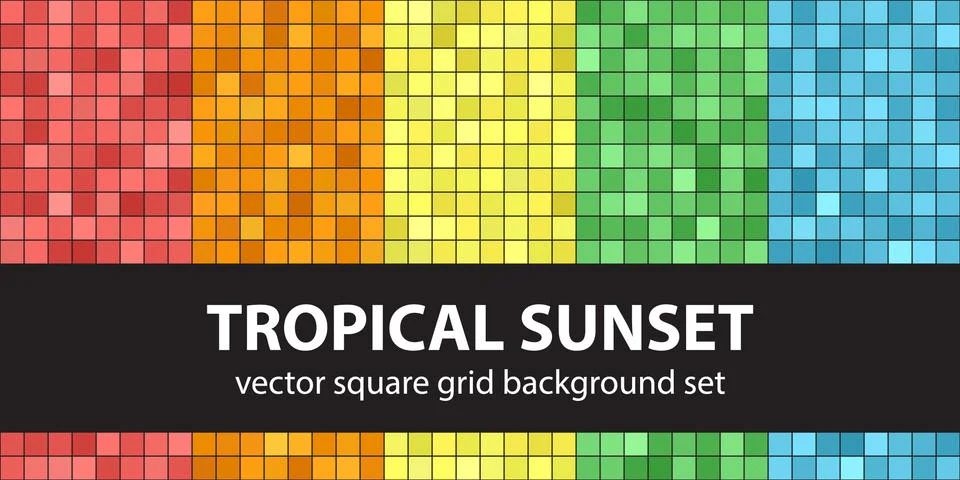 Square pattern set "Tropical Sunset". Vector seamless tile backgrounds Illustrazione stock