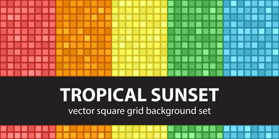 Square pattern set Tropical Sunset. Vector seamless tile backgroun Stock Illustration