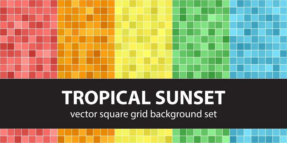 Square pattern set Tropical Sunset. Vector seamless tile backgro Stock Illustration