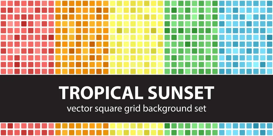 Square pattern set Tropical Sunset. Vector seamless geometric backgrounds Stock Illustration