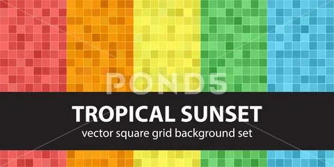 Square pattern set Tropical Sunset. Vector seamless tile backgrounds Ilustraciones de archivo