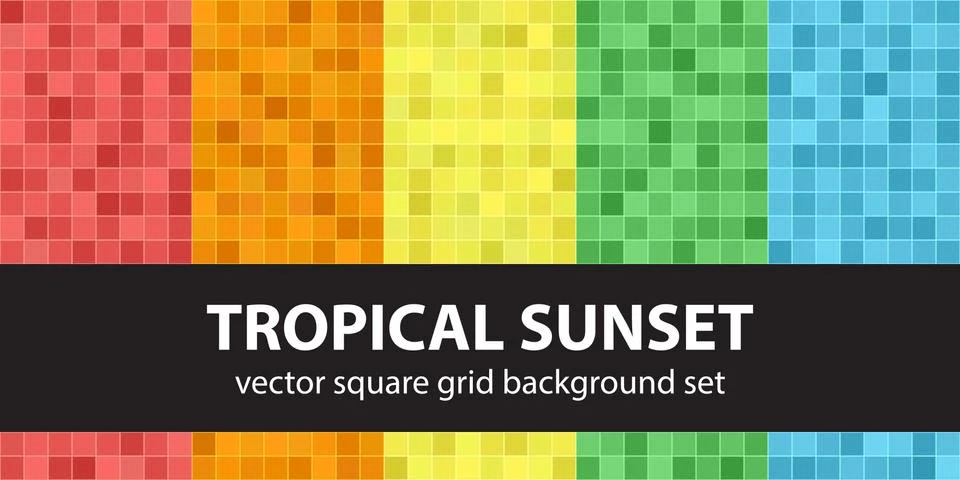 Square pattern set Tropical Sunset. Vector seamless tile backgrounds Stock Illustration