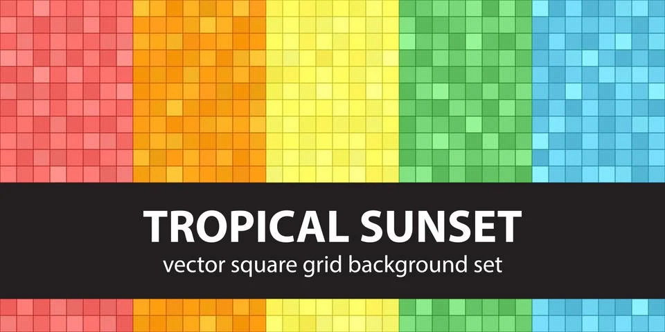 Square pattern set Tropical Sunset. Vector seamless geometric backgrounds Stock Illustration