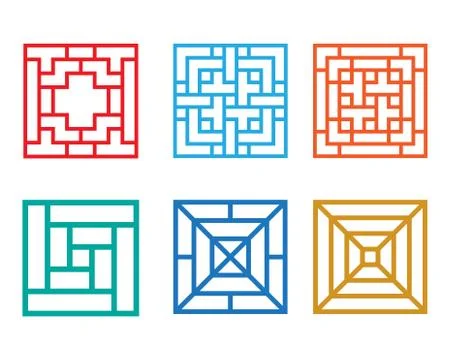 Square pattern window in Chinese style, vector Stock Illustration