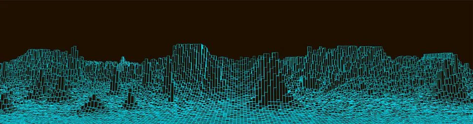 Square pattern. Wireframe landscape background. Futuristic vector illustratio Illustrazione stock