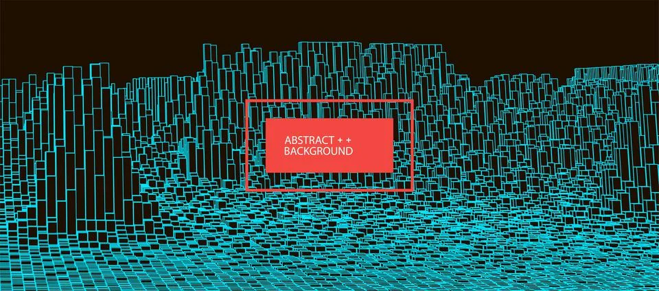 Square pattern. Wireframe landscape background. Futuristic vector illustratio イラスト素材