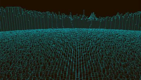 Square pattern. Wireframe landscape background. Futuristic vector illustratio 스톡 일러스트