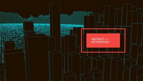 Square pattern. Wireframe landscape background. Futuristic vector illustratio Stock Illustration