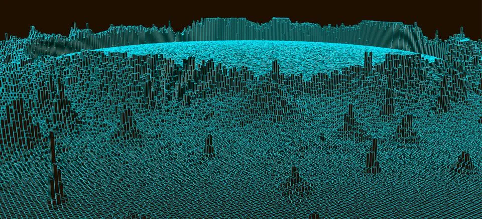 Square pattern. Wireframe landscape background. Futuristic vector illustratio Illustrazione stock