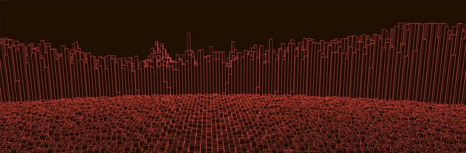 Square pattern. Wireframe landscape background. Futuristic vector illustratio Illustrazione stock