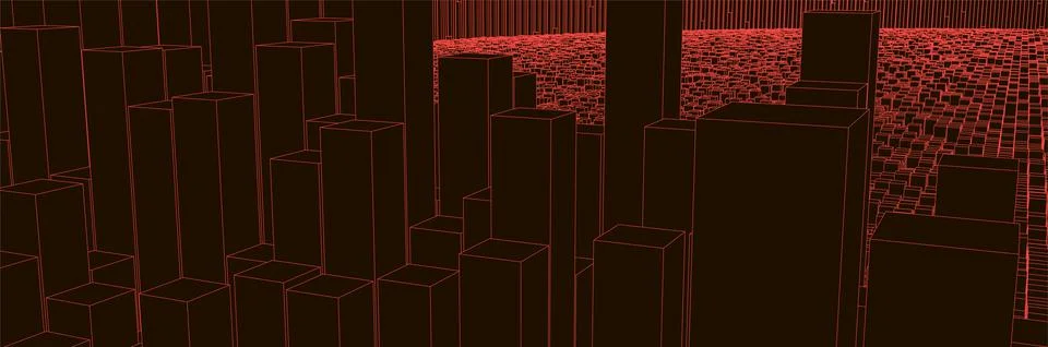 Square pattern. Wireframe landscape background. Futuristic vector illustratio Illustrazione stock