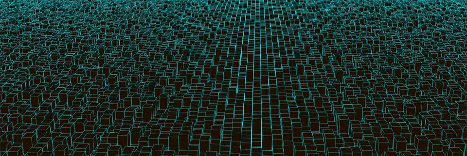 Square pattern. Wireframe landscape background. Futuristic vector illustratio Illustrazione stock