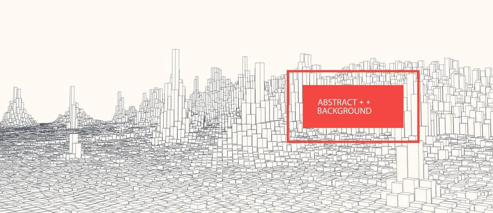 Square pattern. Wireframe landscape background. Futuristic vector illustratio Illustrazione stock