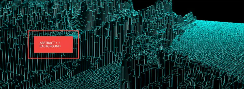 Square pattern. Wireframe landscape background. Futuristic vector illustratio Illustrazione stock