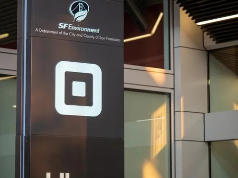 Square payment processing sign outside of San Francisco headquarters office Stock Photos
