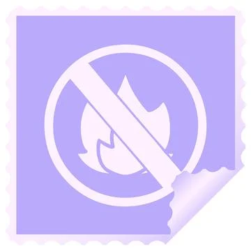 Square peeling sticker cartoon of a no fire allowed sign in bright neon color Stock Illustration