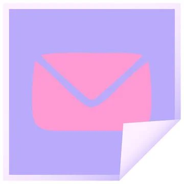 Square peeling sticker cartoon of a paper envelope in bright neon color Stock Illustration