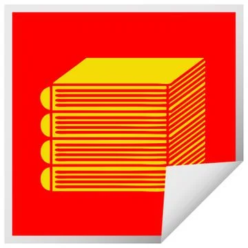 Square peeling sticker cartoon stack of books Illustrazione stock