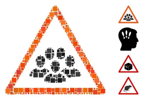 Square People Crowd Warning Icon Vector Mosaic Stock Illustration