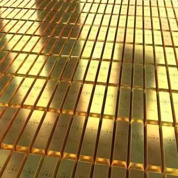Square Perspective of Ordered Gold Bars - 3d illustration Stock Illustration